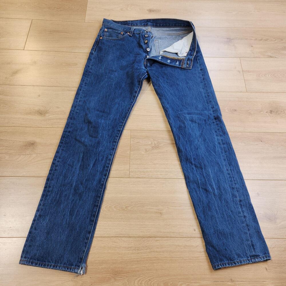 Levis 501 Jeans Mens 33x36 Blue Medium Wash Button Fly Straight Denim Casual